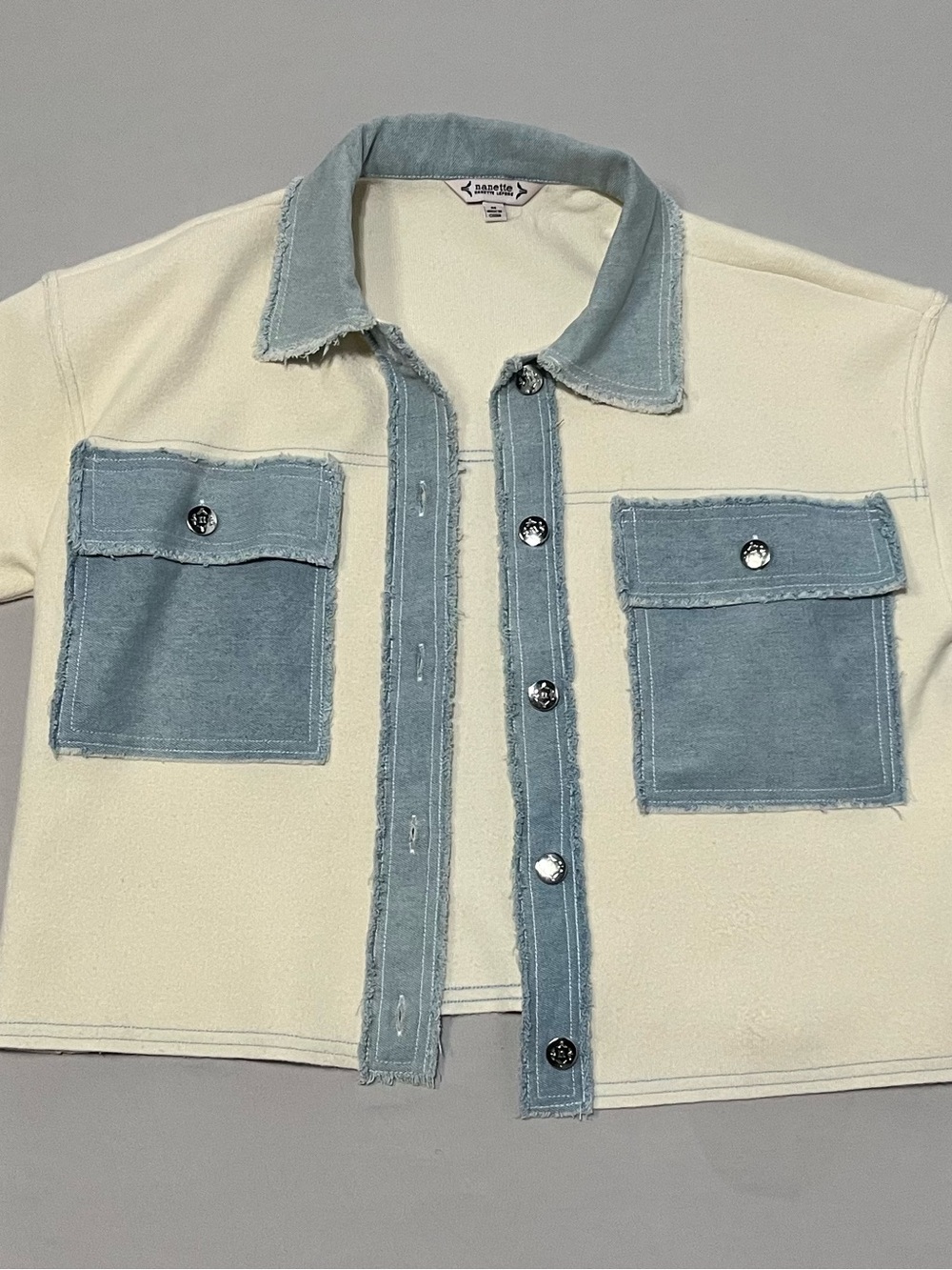 Nanette Lepore Cream Jacket with Light Blue Trim